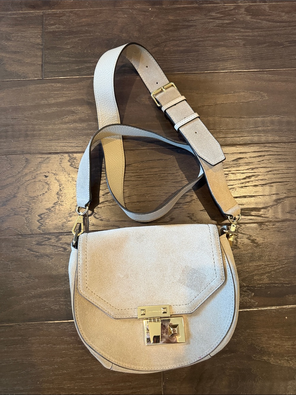 Rebecca Minkoff Beige Suede Crossbody with Gold Hardware